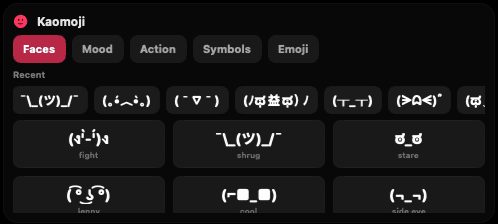 Kaomoji plugin screenshot